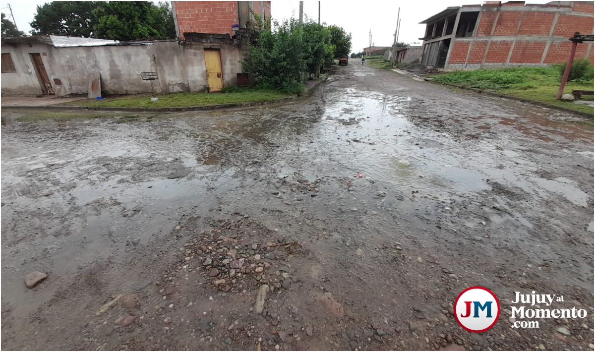Palpalá: calle inundada por lluvia y por líquidos cloacales