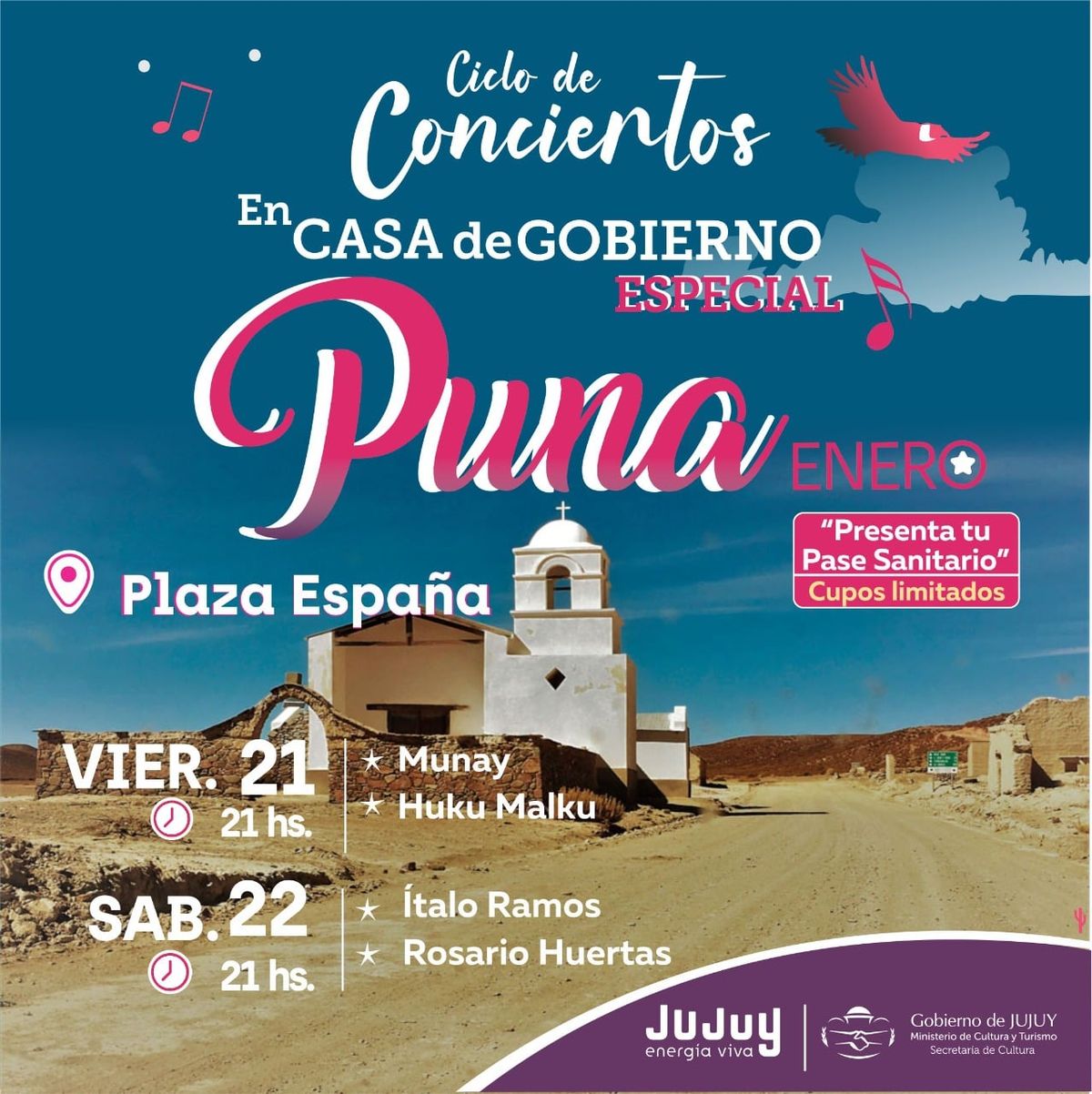 Invitan a disfrutar los conciertos del Especial Puna en la Plaza España