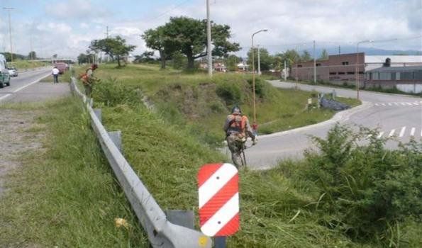 Desmalezan el Acceso Sur para mayor seguridad de automovilistas y peatones